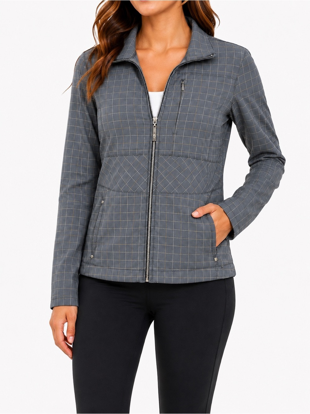Lole Gray Grid Zip Lightweight Jacket Size 10 Athleisure Golf Hiking